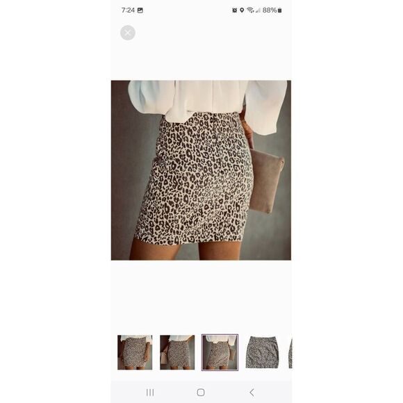 Small Wish List Jeans Cream Brown Muted Color Mini Skirt Stretch Bodycon Leopard - Picture 2 of 4